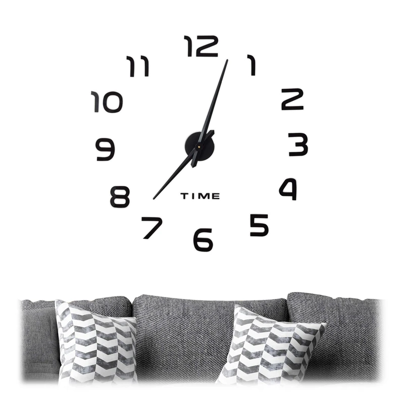 Relaxdays DIY Clock, 3D Numbers, Adhesive Wall Tattoo, Easy to Install, Variable Size, Black, EVA, acrylic, metal, 1 item, 10026984_46