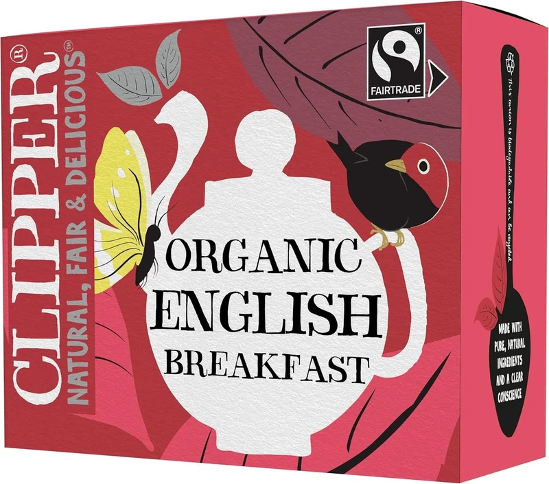 Clipper Fairtrade Organic English Breakfast Tea Bags | Black Tea Bags | Natural, Unbleached, Plant-Based Biodegradable & Sustainable Teabags | Eco Conscious, Non GM & Fair Trade Tea (80 Teabags)