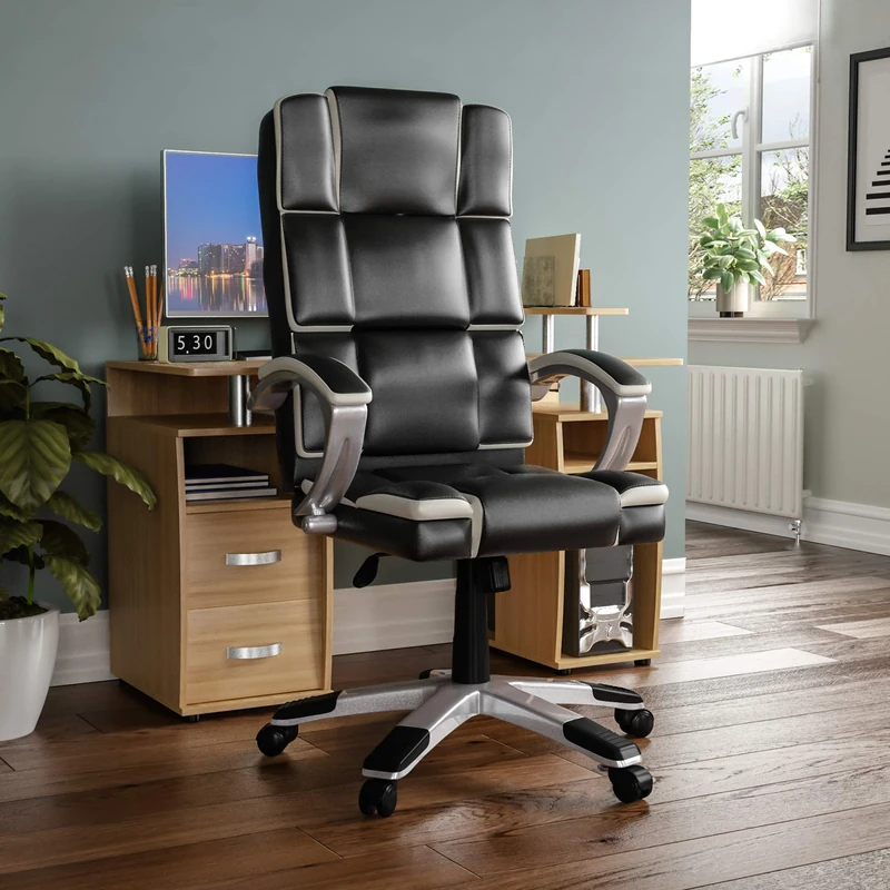 Vida Designs Henderson Executive Office Computer Chair, Black & White, Gaming Adjustable Swivel Recliner Pu Faux-Leather (UKFR Certified)