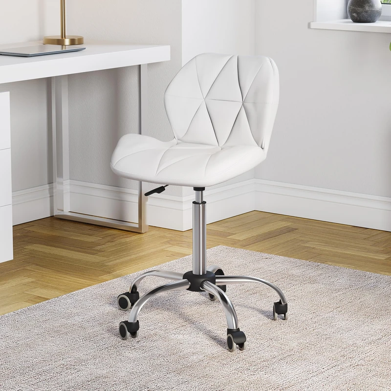 Vida Designs Geo Office Computer Chair, White, Gaming Secretary Adjustable Swivel Legs Lift Chrome Pu Faux-Leather (UKFR Certified)