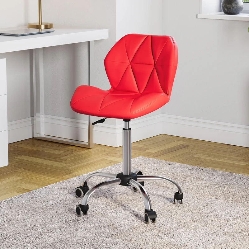 Vida Designs Geo Office Computer Chair, Red, Gaming Secretary Adjustable Swivel Legs Lift Chrome Pu Faux-Leather (UKFR Certified)