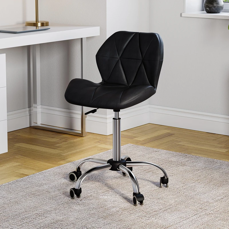 Vida Designs Geo Office Computer Chair, Black, Gaming Secretary Adjustable Swivel Legs Lift Chrome Pu Faux-Leather (UKFR Certified)