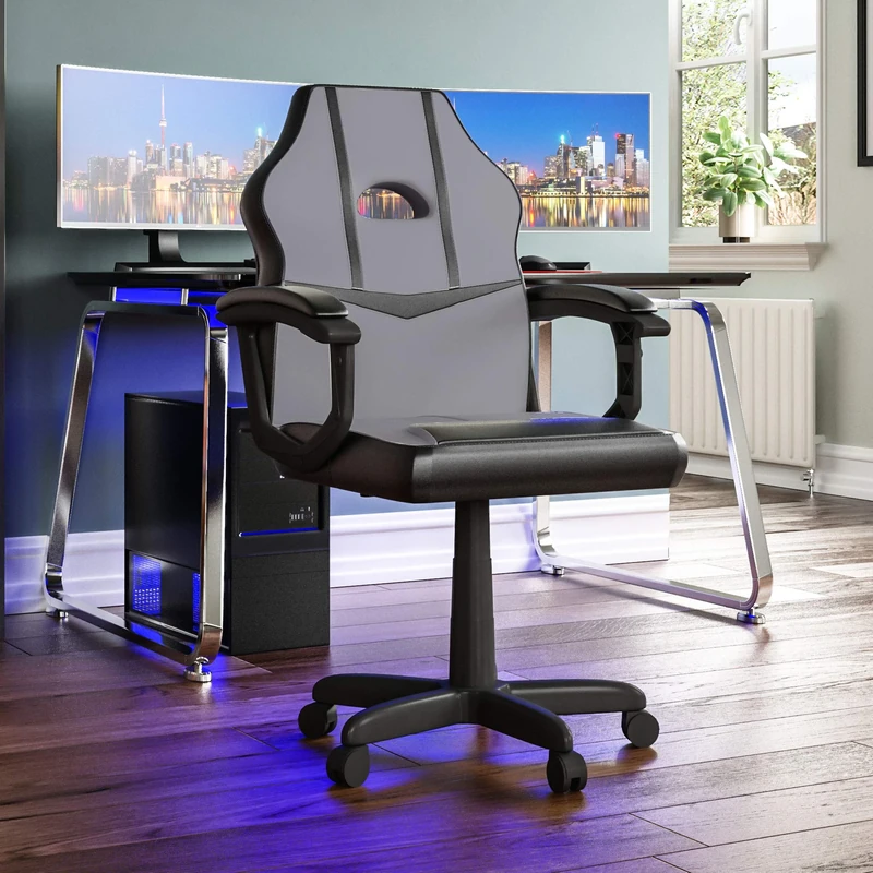 Vida Designs Racing Comet Gaming Computer Chair, Grey & Black, Office Executive Adjustable Swivel Recliner Pu Faux-Leather (UKFR Certified) - Image 1