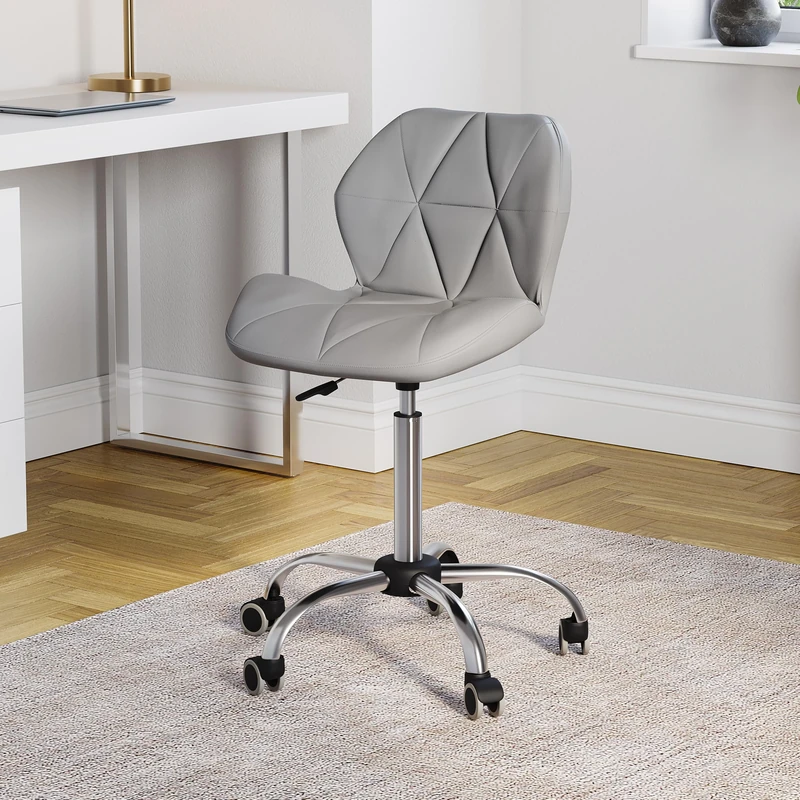 Vida Designs Geo Office Computer Chair, Grey, Gaming Secretary Adjustable Swivel Legs Lift Chrome PU Faux-Leather