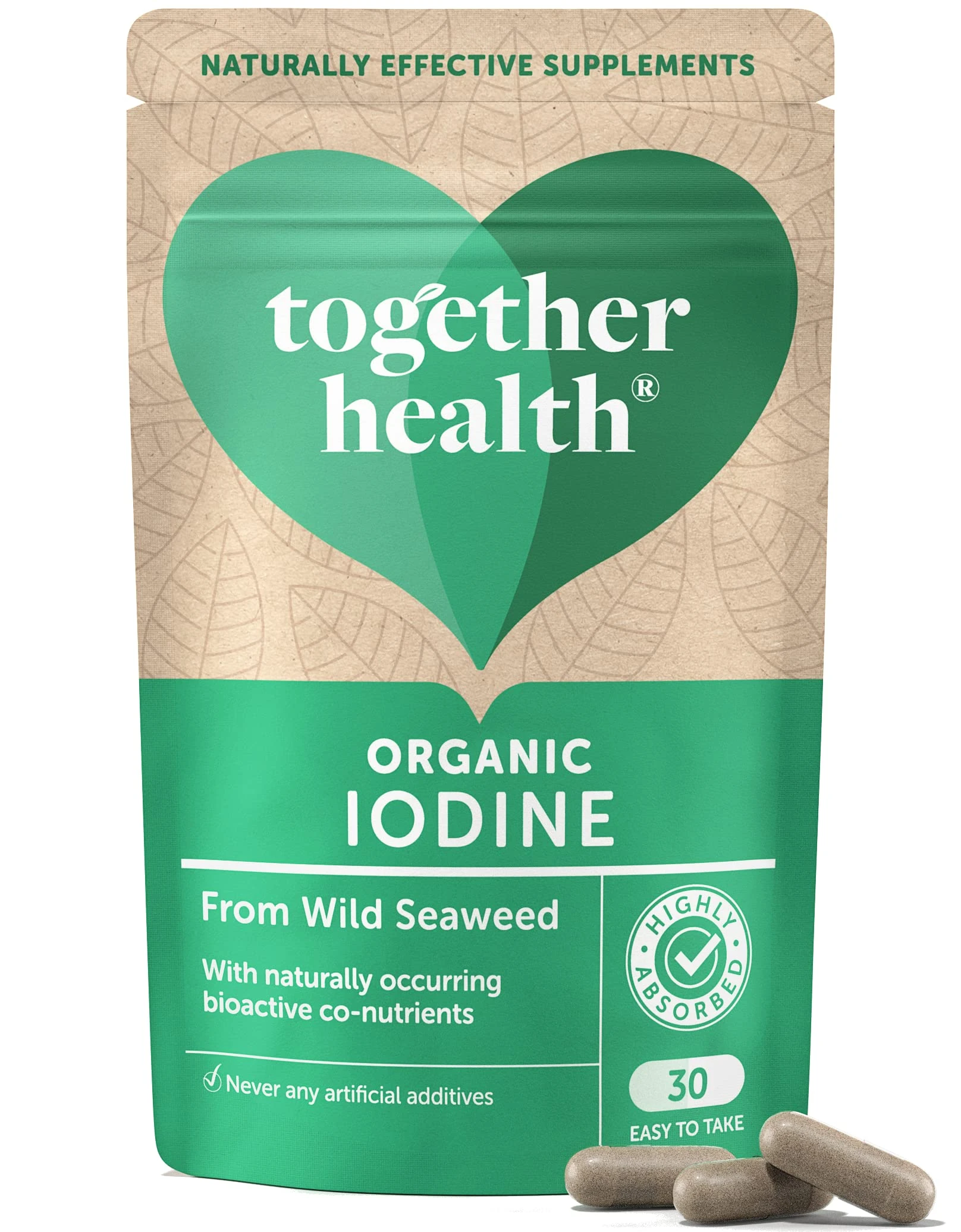 Organic Seaweed Iodine Supplement – Together Health – from Organic Seaweed – Natural Source of Iodine – Vegan Friendly – Made in The UK – Pack of 4-120 Vegecaps