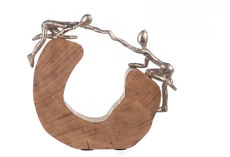 Casablanca modernes Design Sculpture, Aluminium Wood, Brown, Natural, Silver, Höhe 24 cm