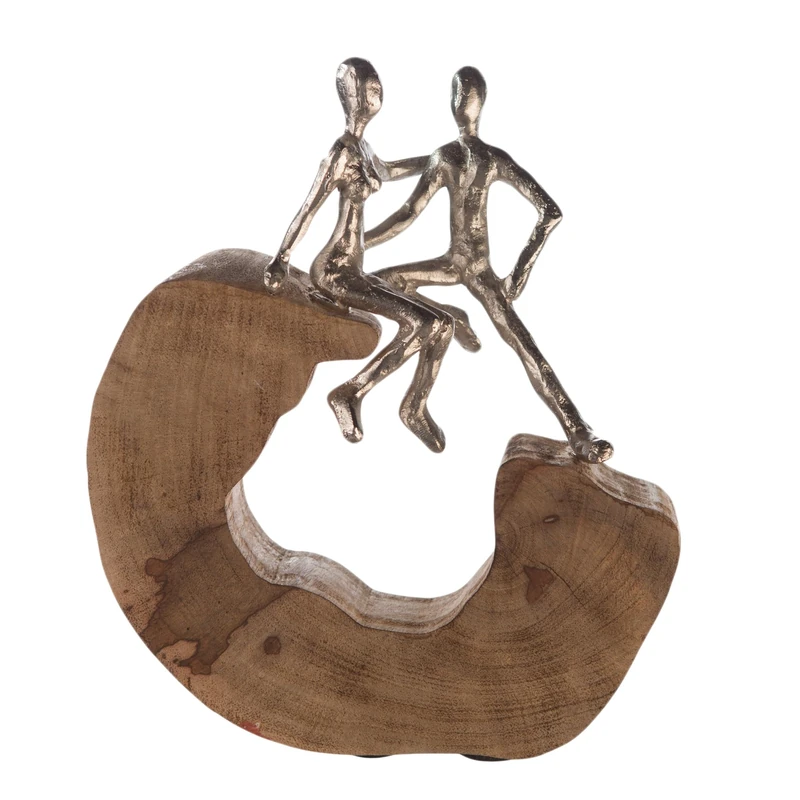 Casablanca modernes Design Sculpture, Aluminium Wood, Brown, Natural, Silver Tone, Höhe 27 cm