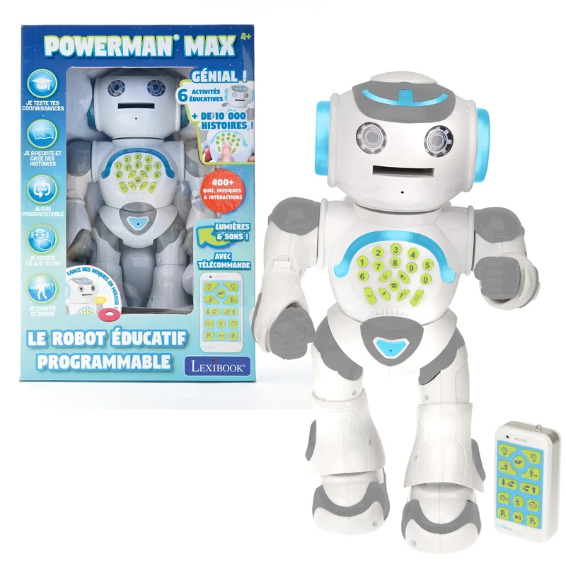 Powerman Max - Robot éducatif et programmable pour jouer et apprendre - Jouet pour garçons et filles - Parle en français, danse, musique, STEM, raconte des histoires, lance des disques - ROB80FR