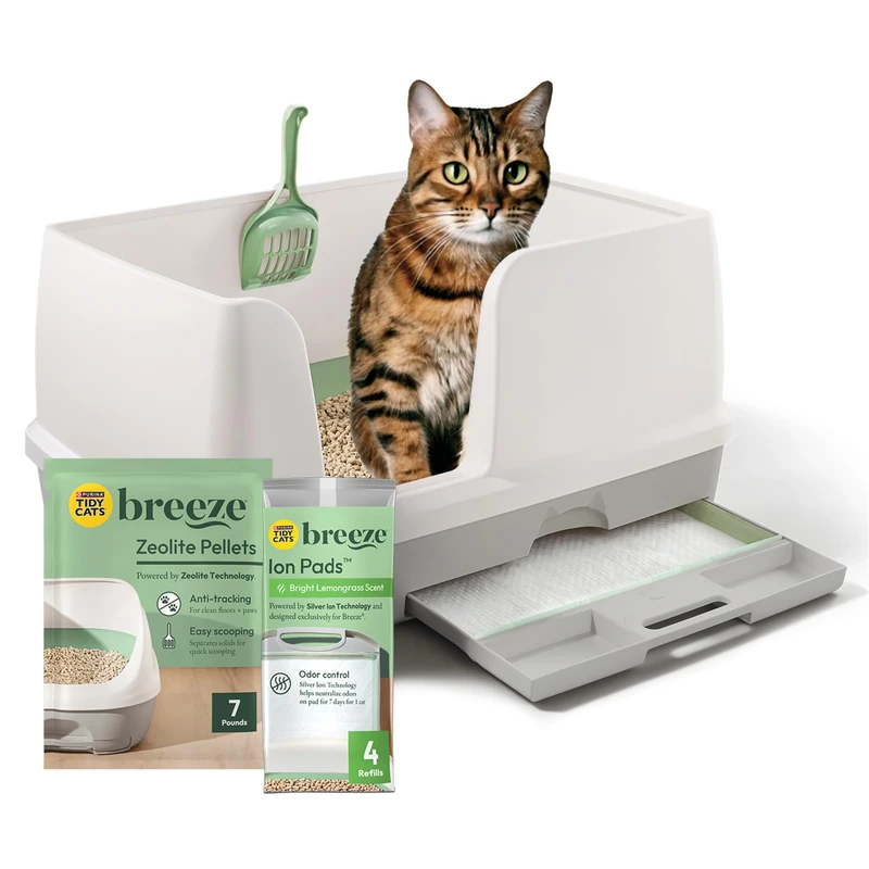 Purina Tidy Cats Non Clumping Litter System, Breeze XL All-in-One Odor Control & Easy Clean Multi Cat Box