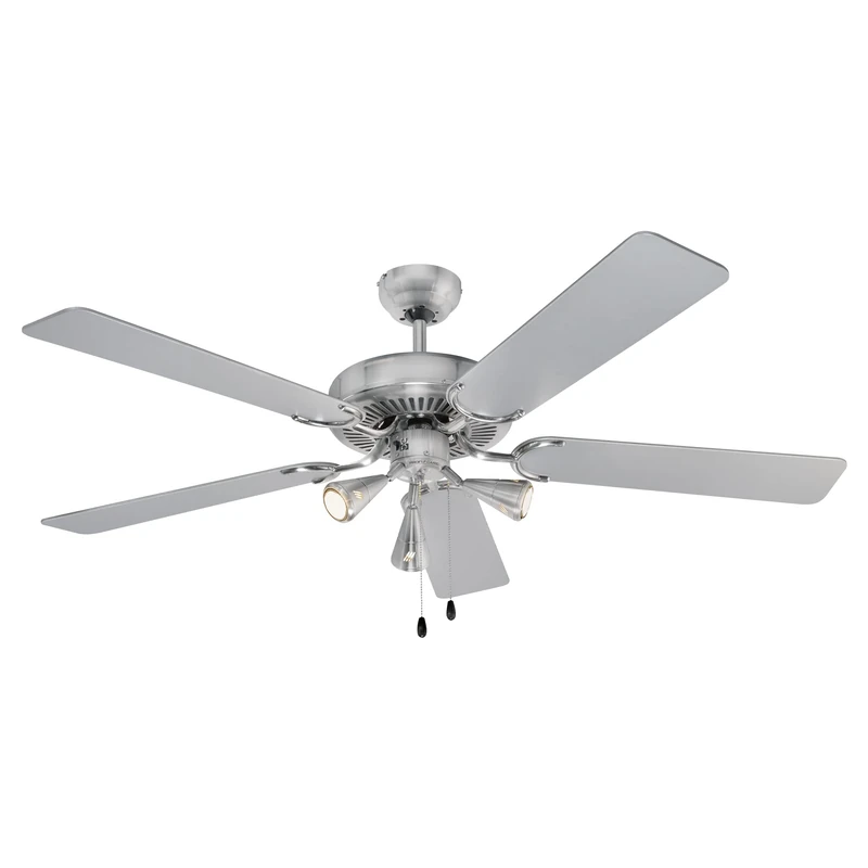 ProfiCare PC-DVL 3078 Ceiling Fan 5-Blade Fan for Rooms up to 40 m² Including Lighting, 4 Power Levels, Reverse Function for Summer and Winter Operation, 132 cm Diameter, 60 W, Stainless Steel