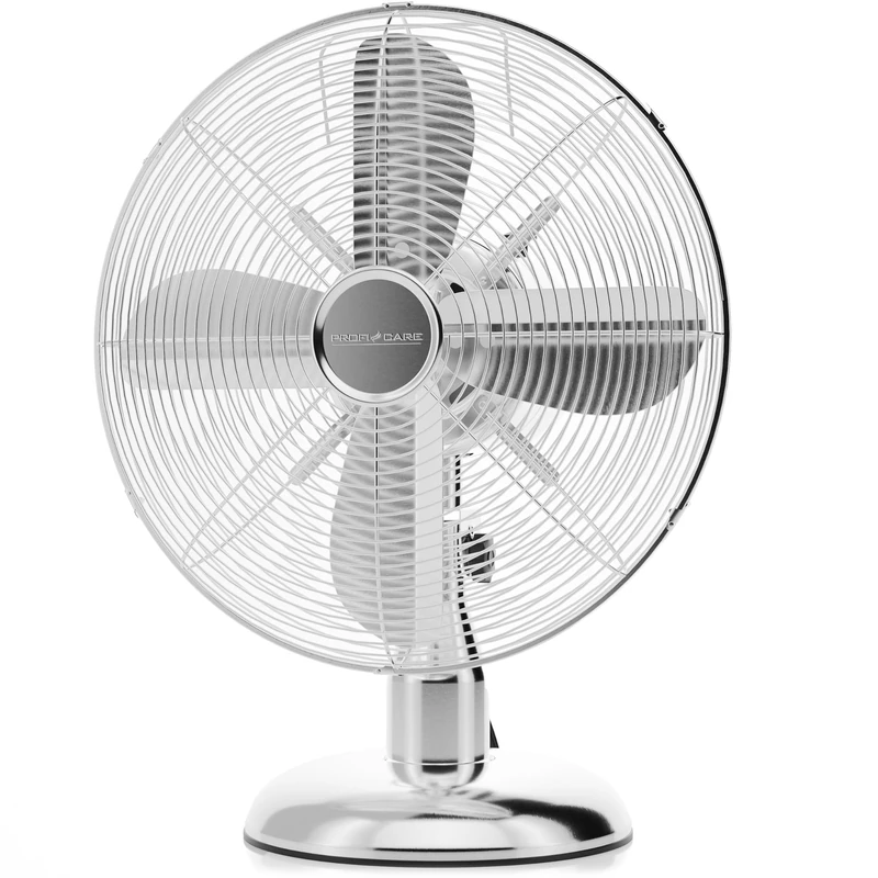 ProfiCare PC-VL 3062 M Table Fan Electric Fan in High-Quality Metal Casing, Small Fan with Adjustable Tilt Angle and Quiet Running, 30 Watt, Metal Chrome