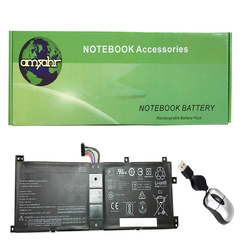 Amsahr Replacement Laptop Battery for Lenovo GB 31241-2014, BSNO4170A5-AT, Miix 520-12IKB - Includes Mini Optical Mouse