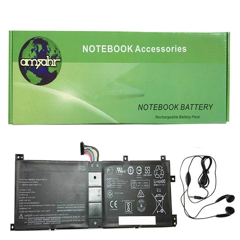 Amsahr Replacement Laptop Battery for Lenovo GB 31241-2014, BSNO4170A5-AT, 520-12IKB 20M3000LGE - Includes Stereo Earphone