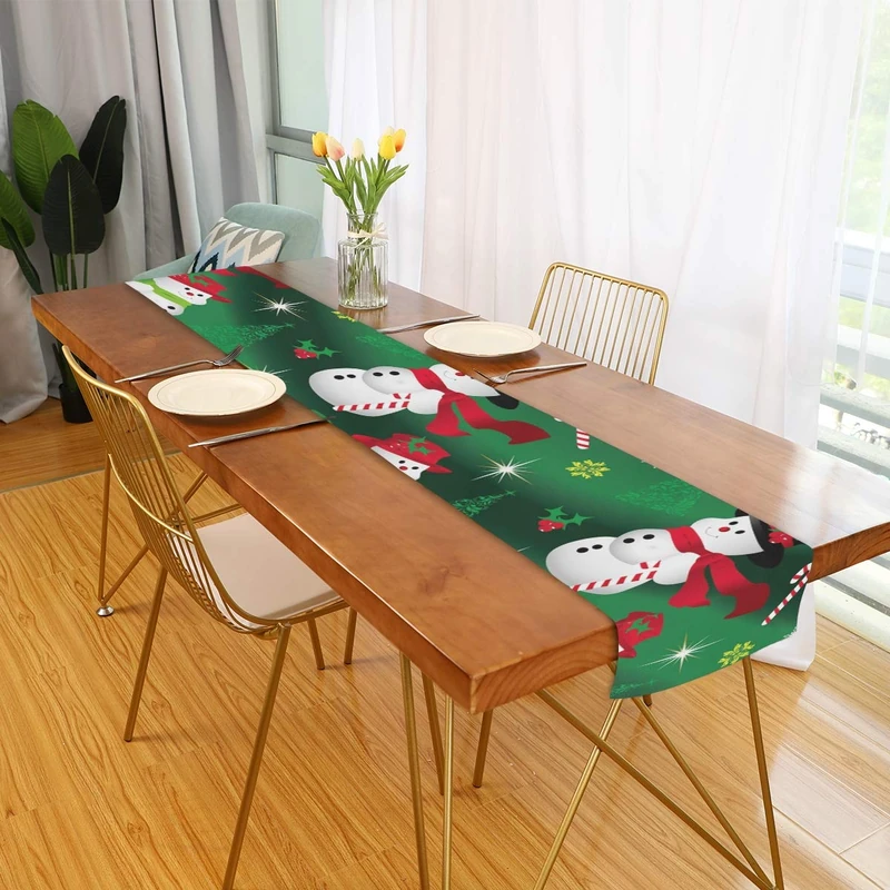 ZZCDD Table Runner Pattern with Snowman Long Table Decor Runner Heat Resistant Washable Wipe Clean Dresser Scarf for Dining Room Party Wedding Kitchen 13x70 Inch