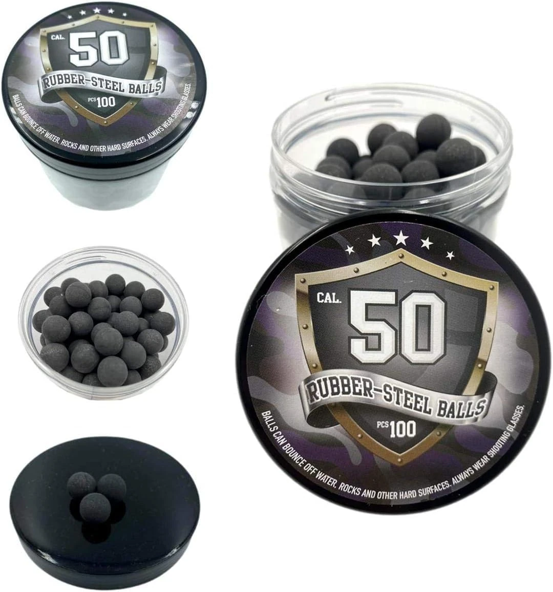 KATIX 100 x Premium Quality Hard Mix Rubber Steel Balls Paintballs Reballs for Shooting Training and Defense in 50 cal. 50 S