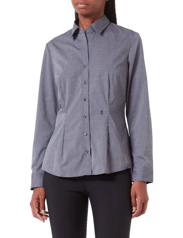 Seidensticker Women's Blouse - Shirt Blouse - Slim fit - Long Sleeve - Plain - 100% Cotton Gray