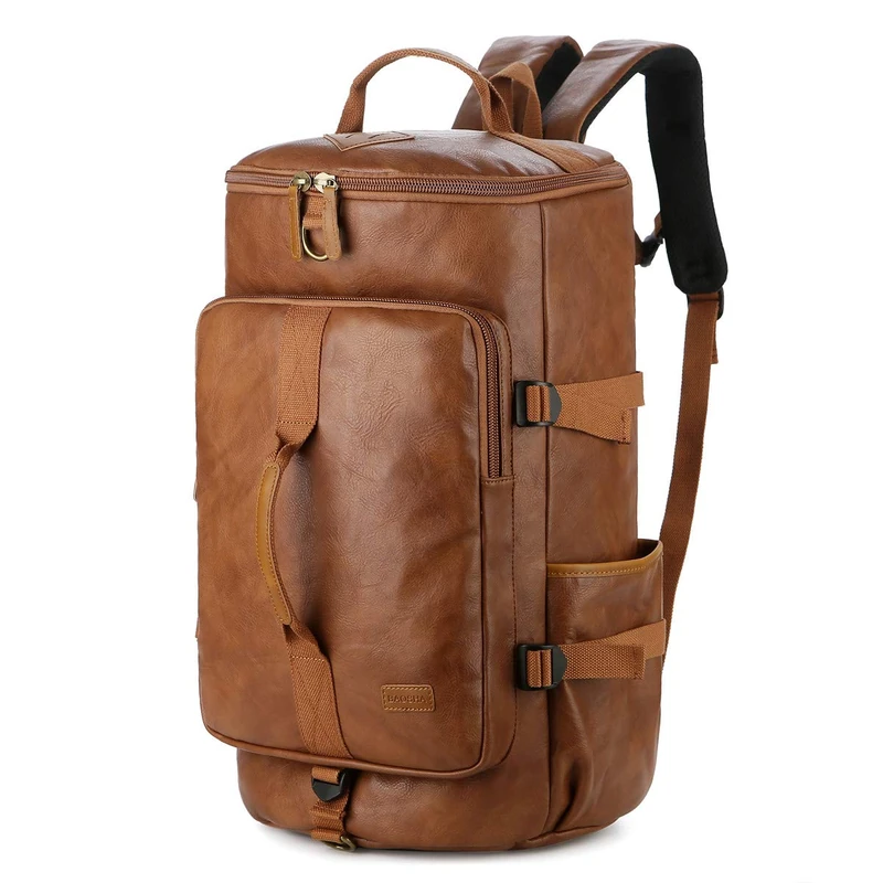 Baosha HB-26 3-Ways Faux Leather Men Holdall Weekend Travel Duffel Tote Bag Backpack Shoulder Bags Convertible Travel Hiking Rucksack Overnight Weekender Bag Handbag (Brown)