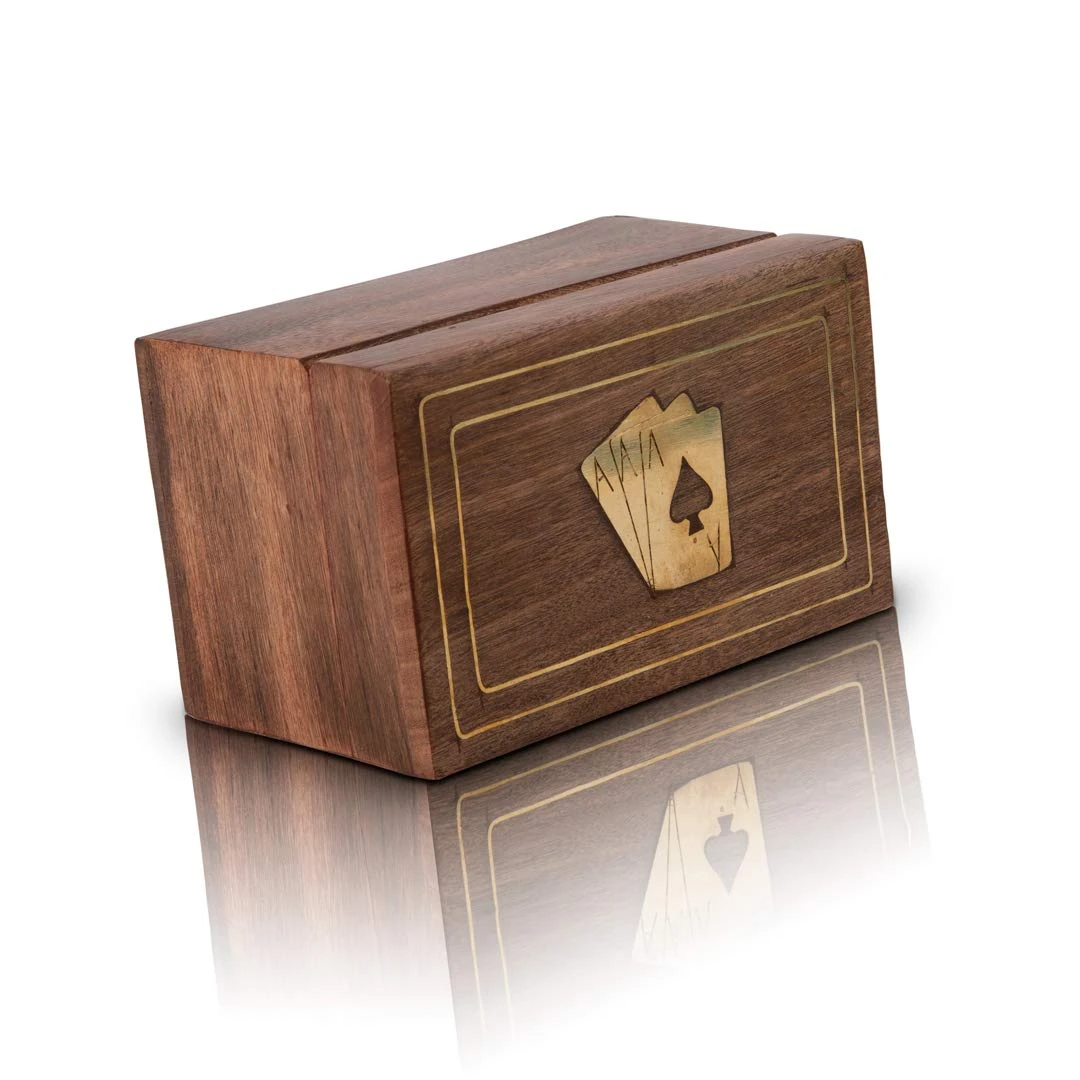 Unique Birthday Gift Ideas Handcrafted Classic Wooden Playing Card Holder Deck Box Storage Case Organizer With 2 Sets of Premium Quality 'Ace' Playing Cards Anniversary Housewarming Gifts Him Her