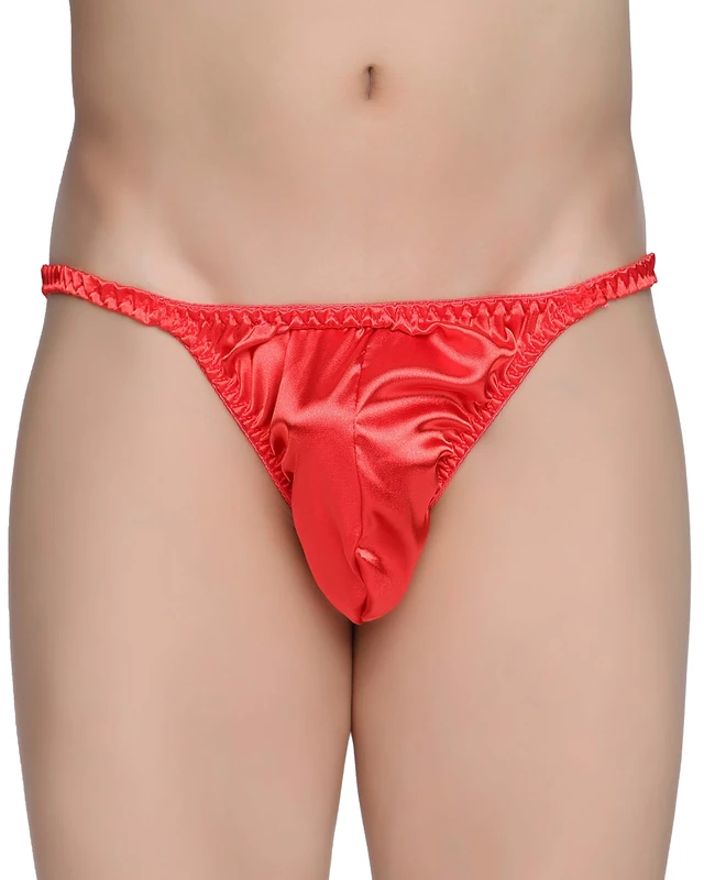 Satini Men's Underwear Satin Tanga Bikini Briefs Panties (Red, XXL)