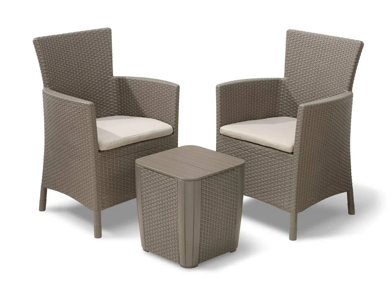 Keter Iowa Garden Furniture Balcony Set, Cappuccino with Sand Cushions,247855