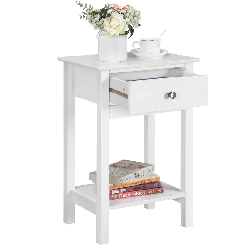 Yaheetech Nightstand with Drawer and Storage Shelf, White