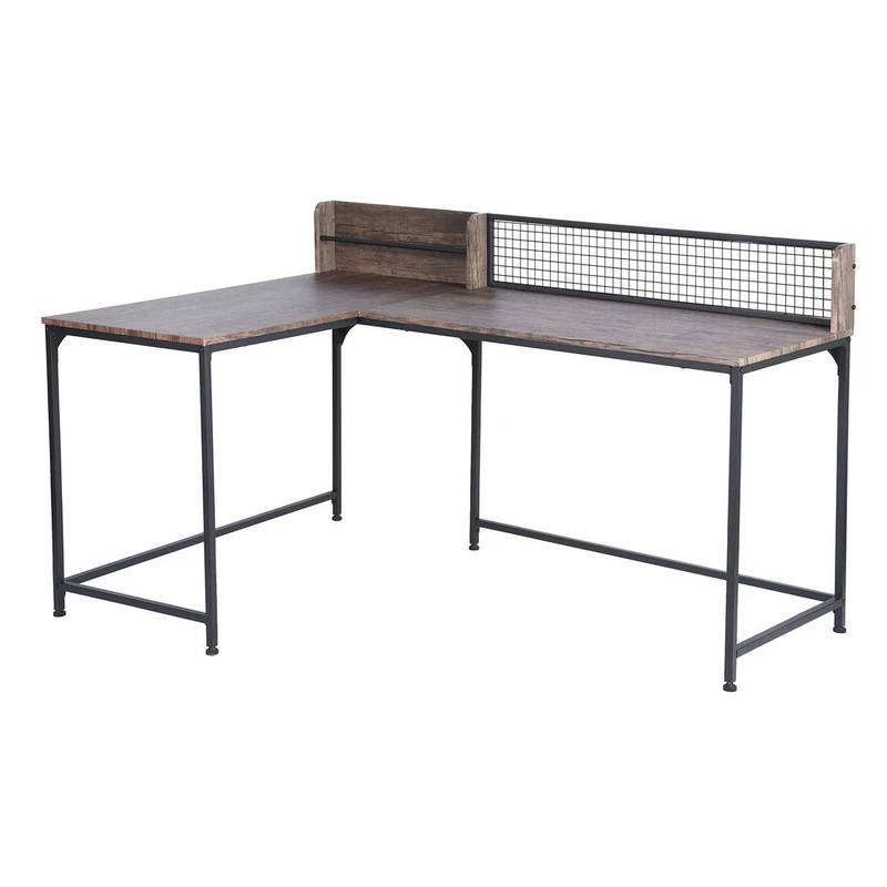 Homy Casa L Shaped Corner Desk 165 * 110cm Computer Workstation Industrial Style Gaming Desk Writing Table for Home Office Study, Easy to Assemble and Space saving, Walnut - Image 1
