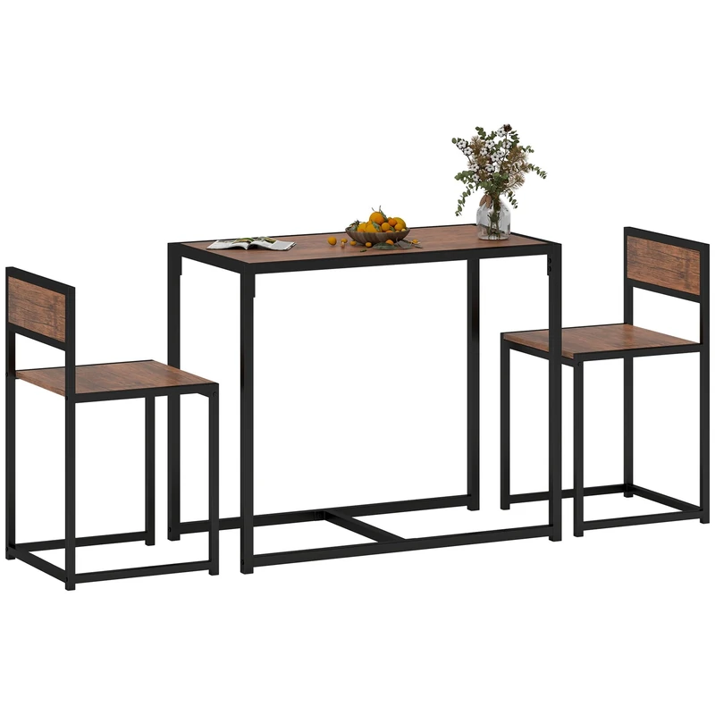 HOMCOM Dining Table and Chairs Set 2, Dining Room Sets, Rectangular Space Saving Table and 2 Chairs for Compact Kitchens, Steel Frame, Natural