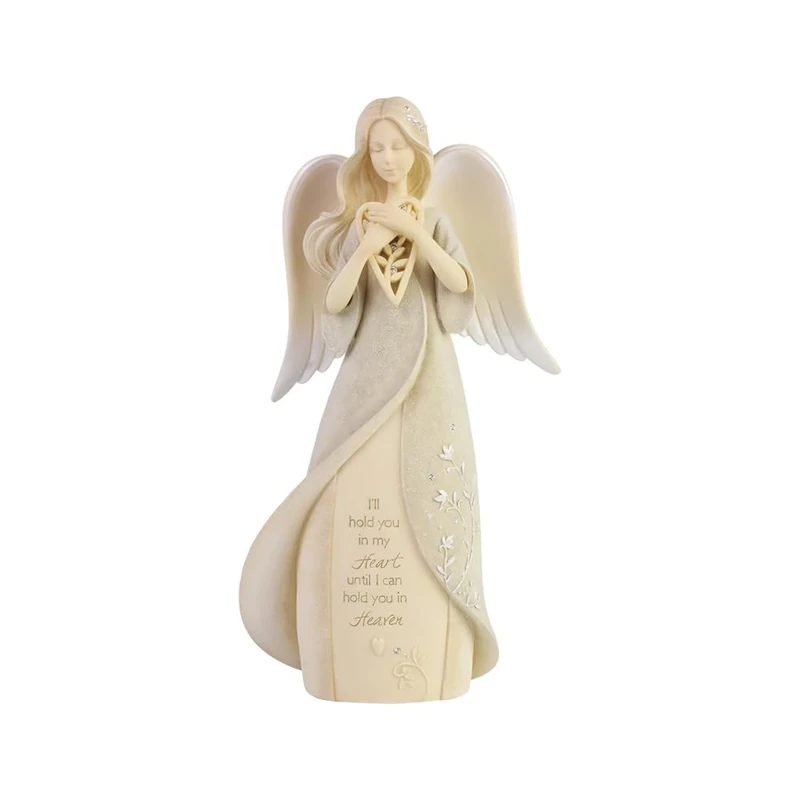 Enesco Foundations Collection Heart Hold You in Heaven Bereavement Angel Figurine- Resin Hand Painted Collectible Decorative Angels Figurines Home Decor Memorial Statue, 8 Inch