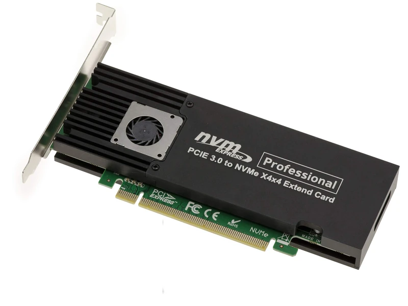 KALEA-INFORMATIQUE M2 PCIe 3.0 x16 controller card for 4 M.2 NVMe M Key SSDs. High and Low Profile. ASM2824 chipset.