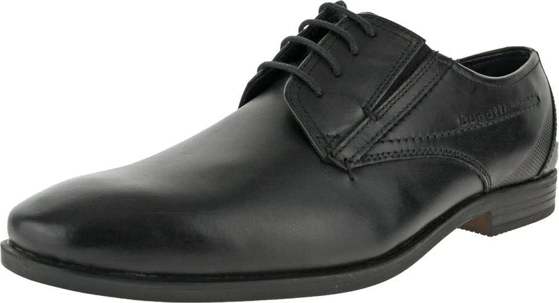 bugatti Men's Business Shoe Made of Leather, Derby with Two-Tone Finish, Ergonomic fit with Elastic Band, Black, 13 UK