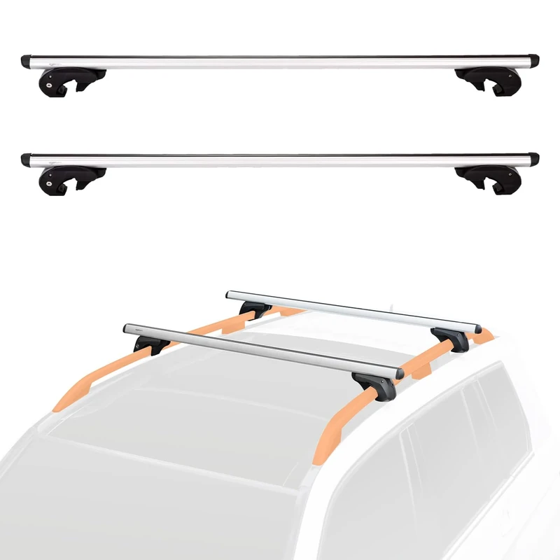 Amazon Basics Cross Rail Roof Rack, 142 cm, Fits up to 126 cm Spans between Raised Side Rails with Gap, Pack of 2, Black/Silver