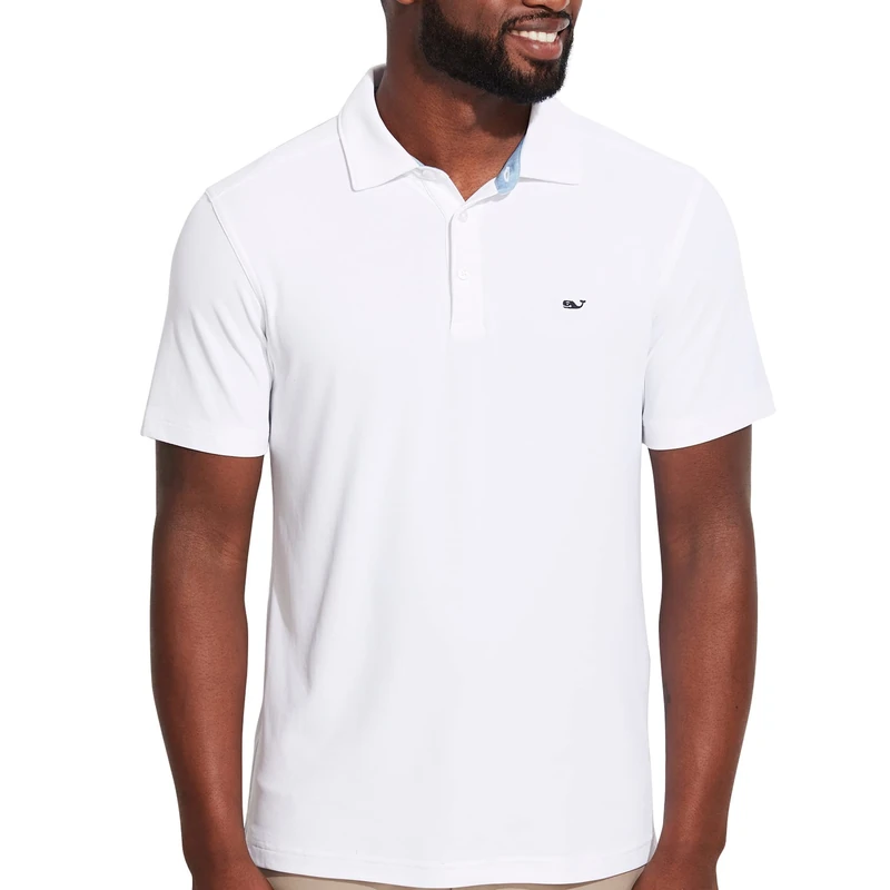 Vineyard Vines Men's Edgartown Short Sleeve Pique Polo Shirt, White Cap, S