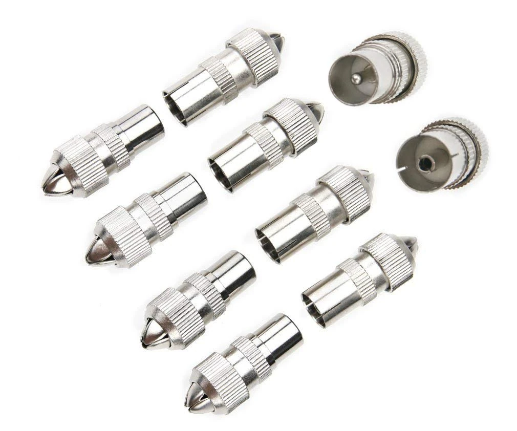 Liandasheng 10 PCS Aerial Connectors, Metal TV Aerial Connector Co-Axial Plug, 5x Female & 5x Male TV Aerial Coaxial Cable Connectors Adaptor, Coaxial/Coax RF Cable Plug, Coaxial Connector