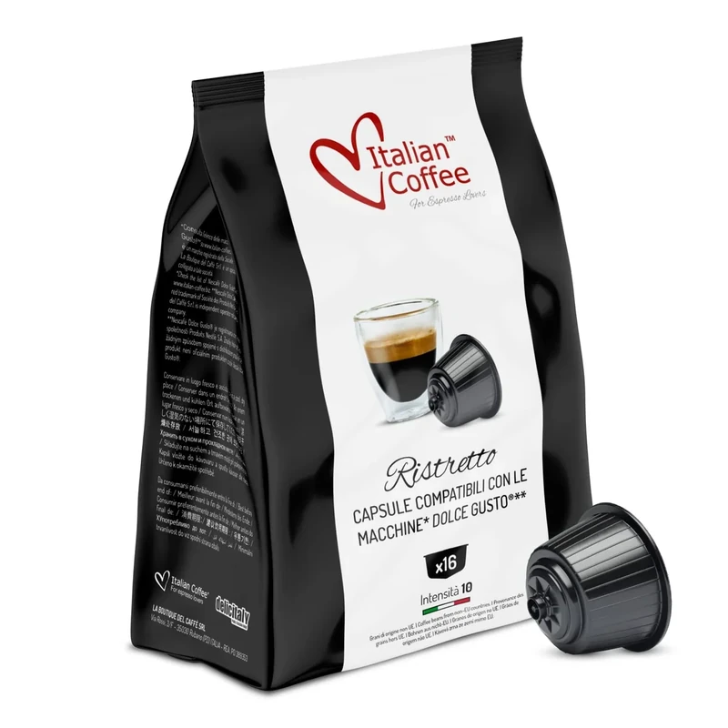 Italian Coffee, 64 Coffee Capsules Compatible with Nescafé® Dolce Gusto® – Ristretto, Extra Strong and Intense Espresso, Full Body and Powerful Taste, Intensity 10