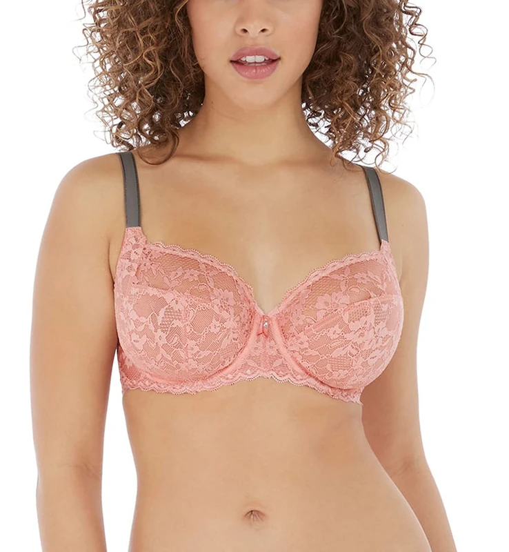 Freya Women's Offbeat Underwire Side Support Bra Plunge, Sheer, Rosehip, 34FF
