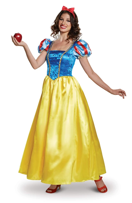 DISGUISE 88982E Snow White, Official Disney Princess Deluxe Costume Dress Adult Size, Solid, Blue/Yellow, Large (12-14)