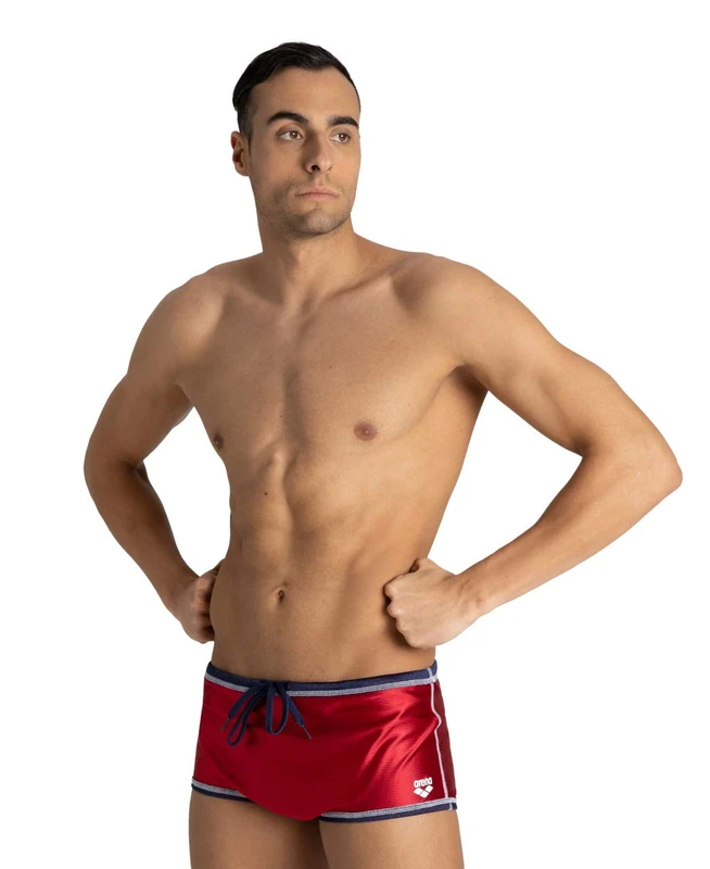 Arena Men's Square Cut Drag Short Reversible Training Swimsuit Swim Trunks, Navy/Red, 30A