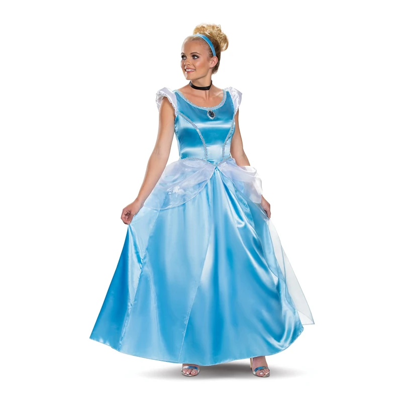 DISGUISE 103909E, Official Disney Princess Cinderella Deluxe Costume Dress Adult Sized, Blue, L