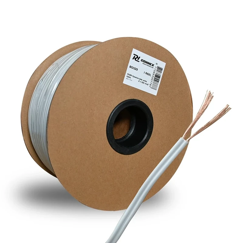PD Connex Speaker Cable 1.5mm White 100m Reel Drum – Flexible High-Quality Audio Installation Wire with Polarity Indicator, 48x0.2mm Conductor Size, Easy Installation for Sound Systems