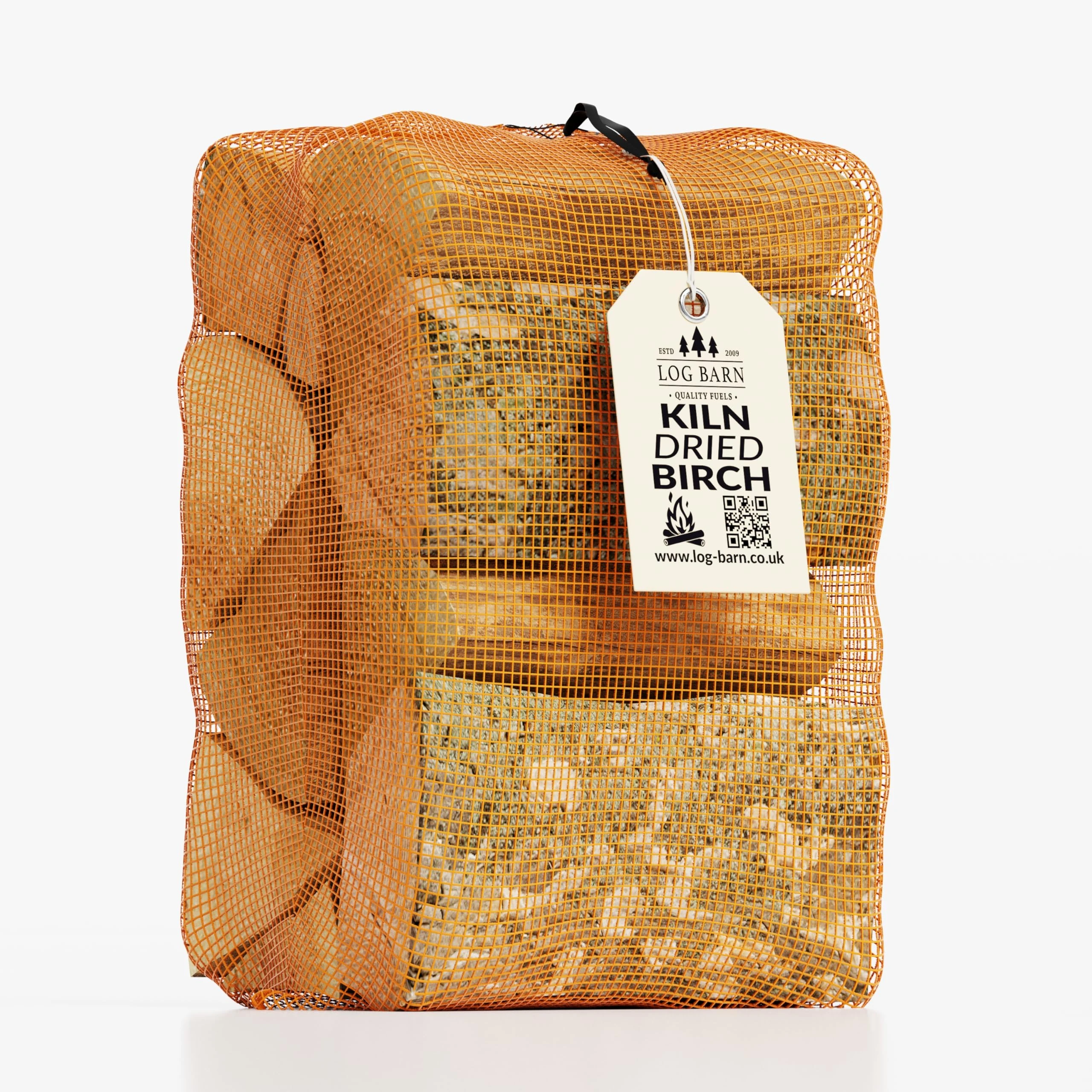 Log Barn Kiln-Dried Birch Hardwood Logs - Approx. 9.5kg (1 x 30L Net). Dry Firewood for Wood Burner, Grate, Fire Pit