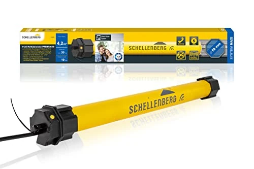 Schellenberg 21210 roller shutter motor with radio new generation, 10 Nm, up to 4.2 m² area, for 60 mm roller shutter shafts 868.4 MHz radio frequency, smart controllable with Alexa and Google Home, yellow