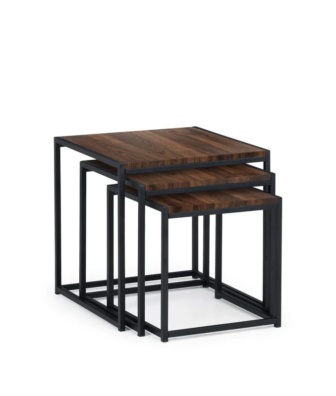 Julian Bowen Tribeca Nest of Tables, Walnut, Black/Walnut, Height: 45, Width: 45, Depth: 45cm
