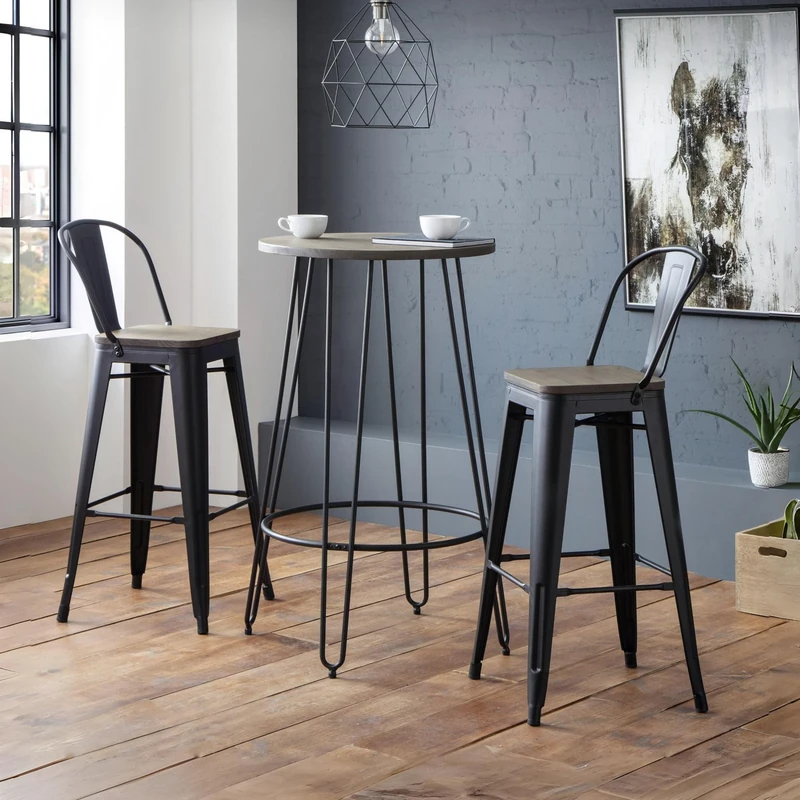 Julian Bowen Grafton Bar Stools Set of 2 - Elm Wood, Mocha/Black - Stylish and Comfortable Seating