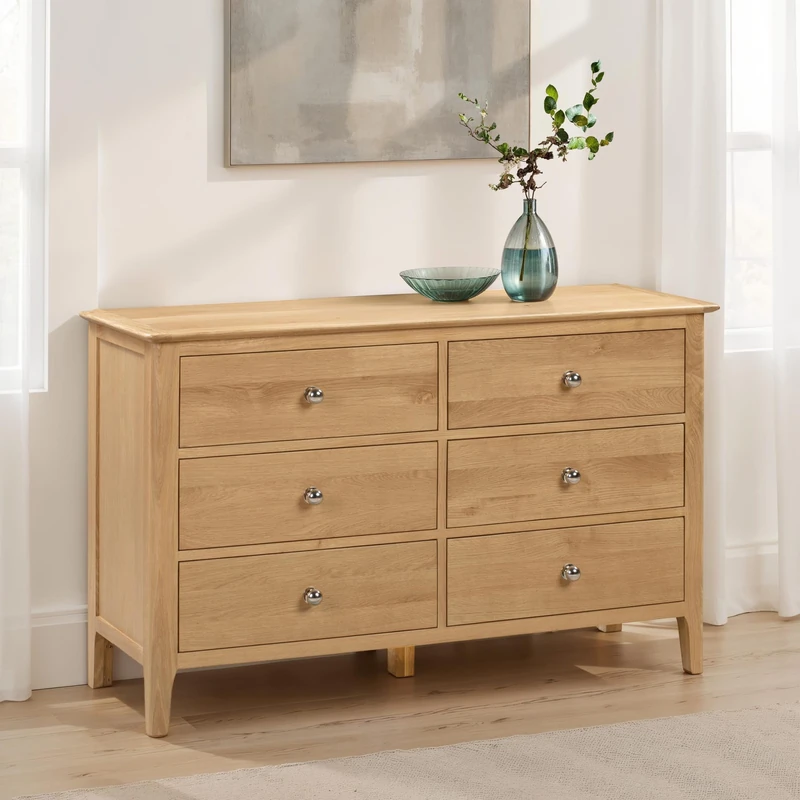Julian Bowen 6 Drawer Wide Chest, Wood, Oak, One size, COT103
