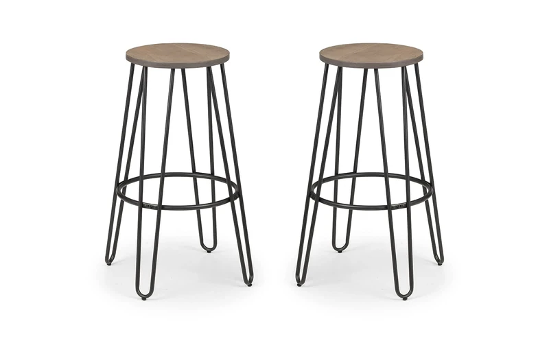 Julian Bowen Dalston Set of 2 Bar Stools, Mocha Elm/Black