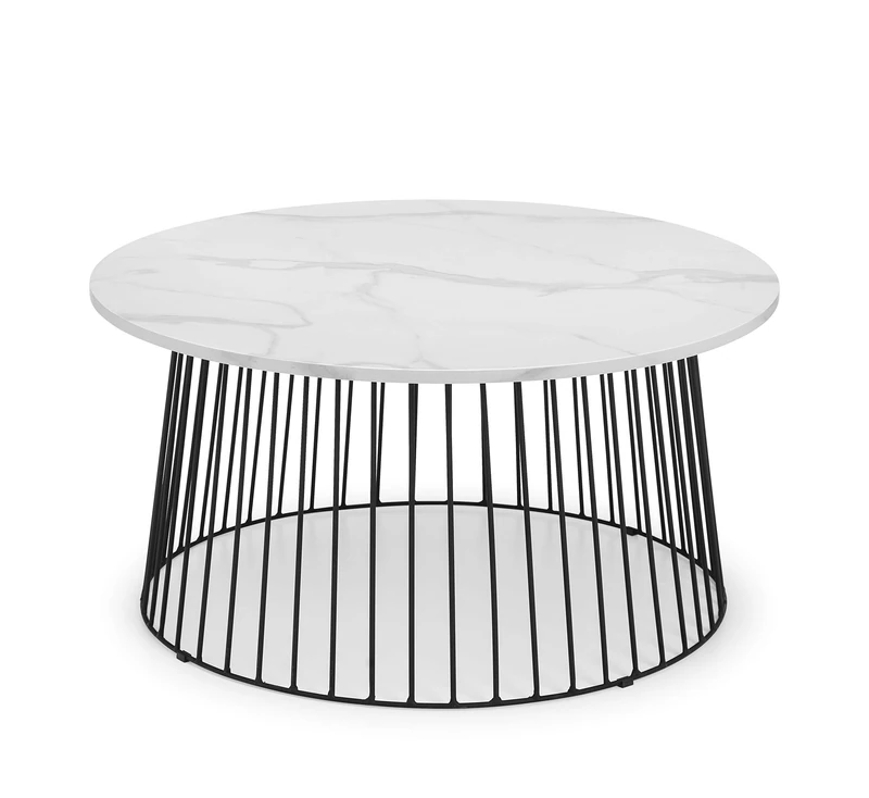 Julian Bowen Broadway Round Coffee Table - White Marble/Black Tables