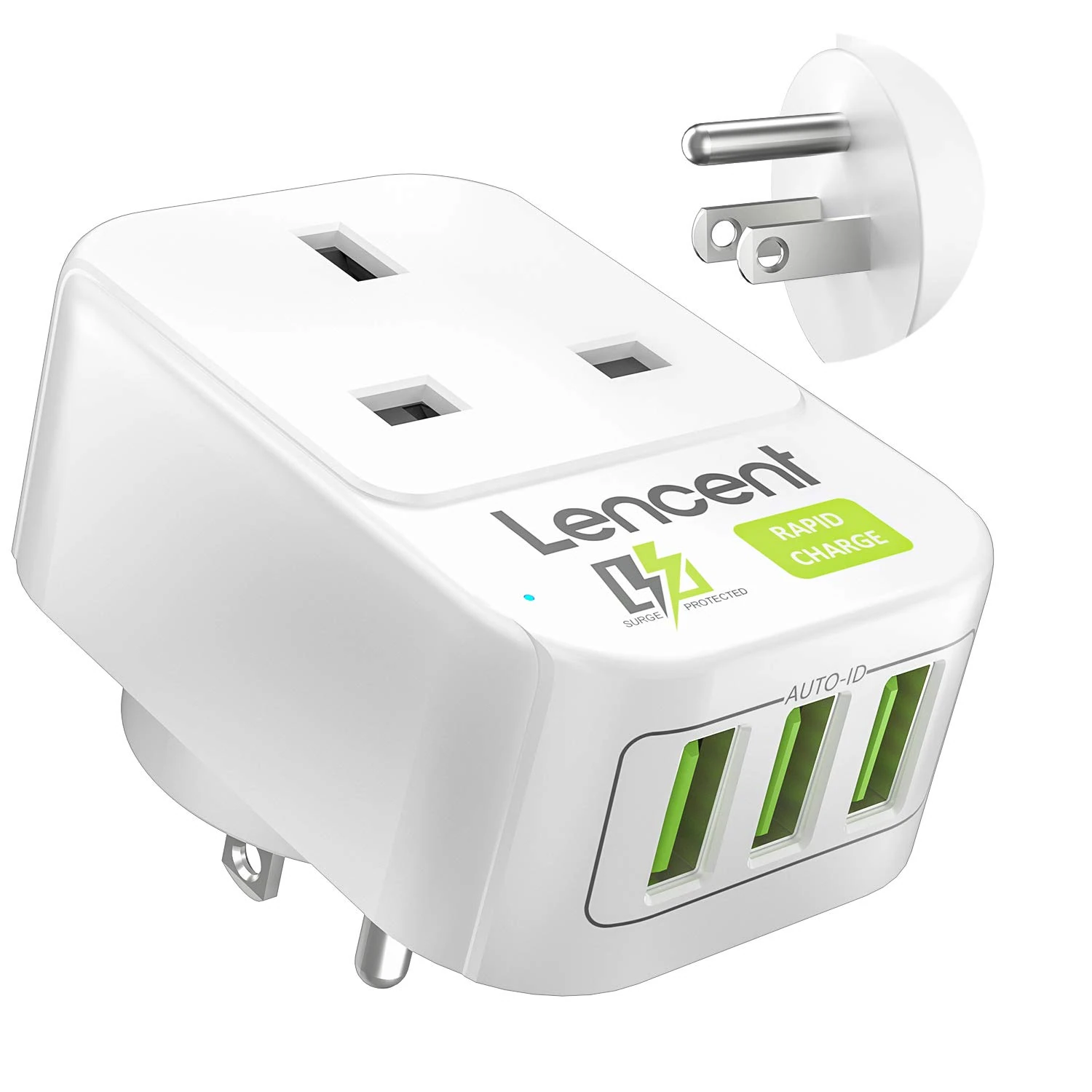 LENCENT UK to US Plug Adapter with 3 USB Ports, Grounded America Travel Adapter for USA Mexico Canada Thailand and More (Type B)