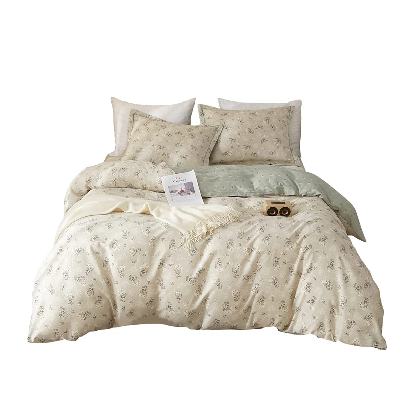 EAVD Boho Floral Duvet Cover Queen - Soft 100% Cotton Garden Green Bedding Set for Girls Women With 2 Pillowcases, Reversible Botanical Design, Zipper Closure