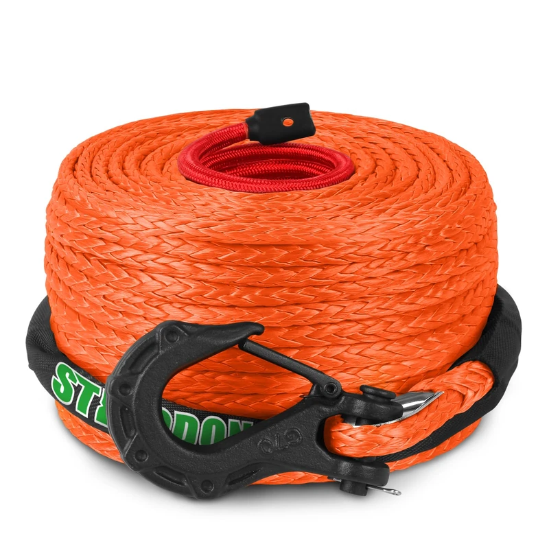 STEGODON 3/8" x 100ft Synthetic Winch Rope 23,809lbs Dyneema Winch Cable Line with Hook and Sleeve Protection Car Tow Recovery Cable for 4WD Off Road Vehicle Jeep SUV Truck(Orange)