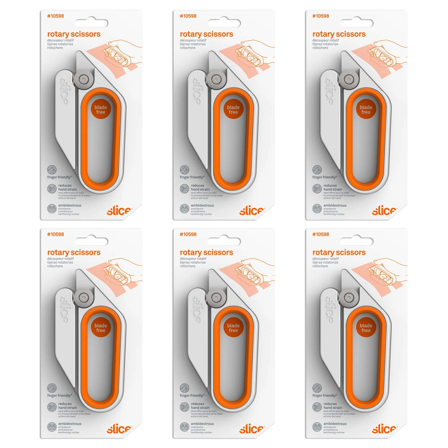 Rotary Scissors Cutting Tool by Slice, Bladeless Scissors, 10598 Ambidextrous Cutter Ideal for Cutting Gift Wrap, Gift Basket Cellophane, Paper 6 Pack